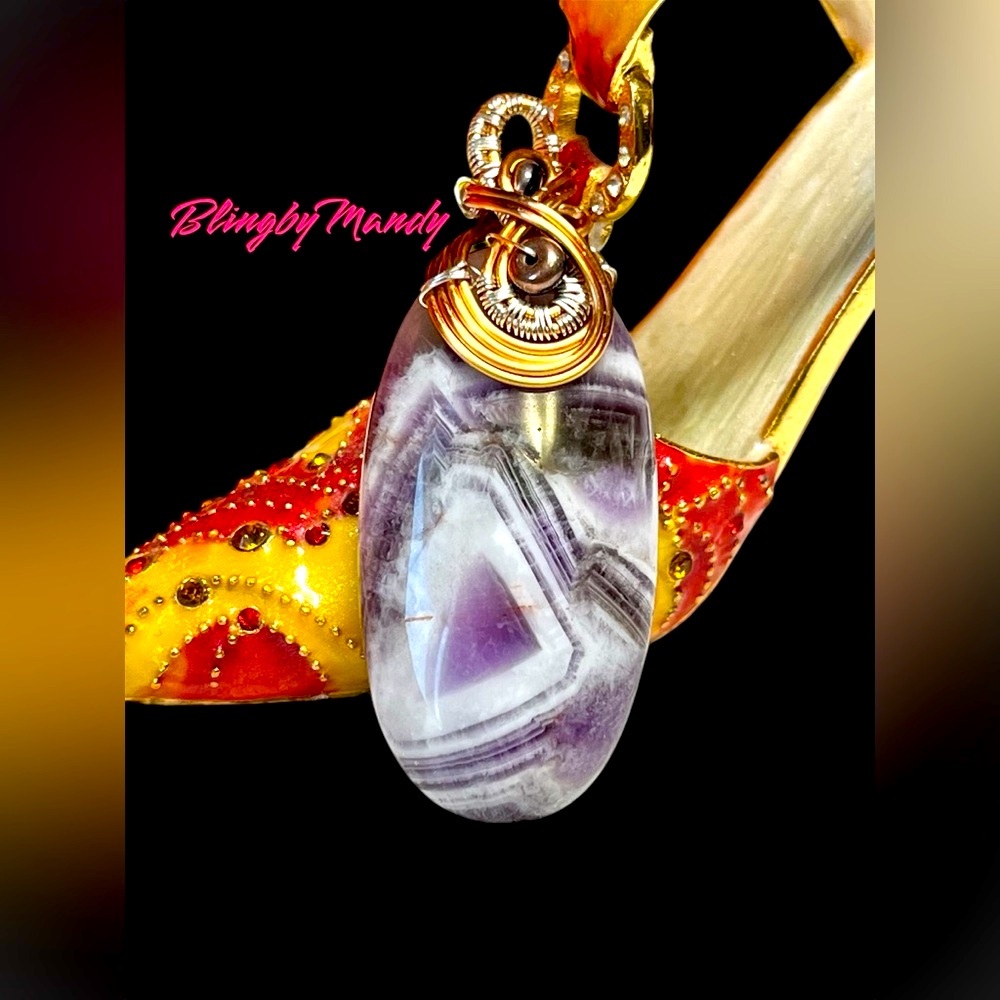 Genuine chevron dream amethyst wire wrapped-February birthday color